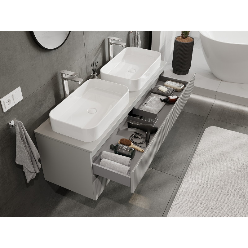 Mexen Rivel bathroom cabinet for under sink 140 cm, 2 drawers, fluted, matt grey - 91A20-14047-2-BFF62