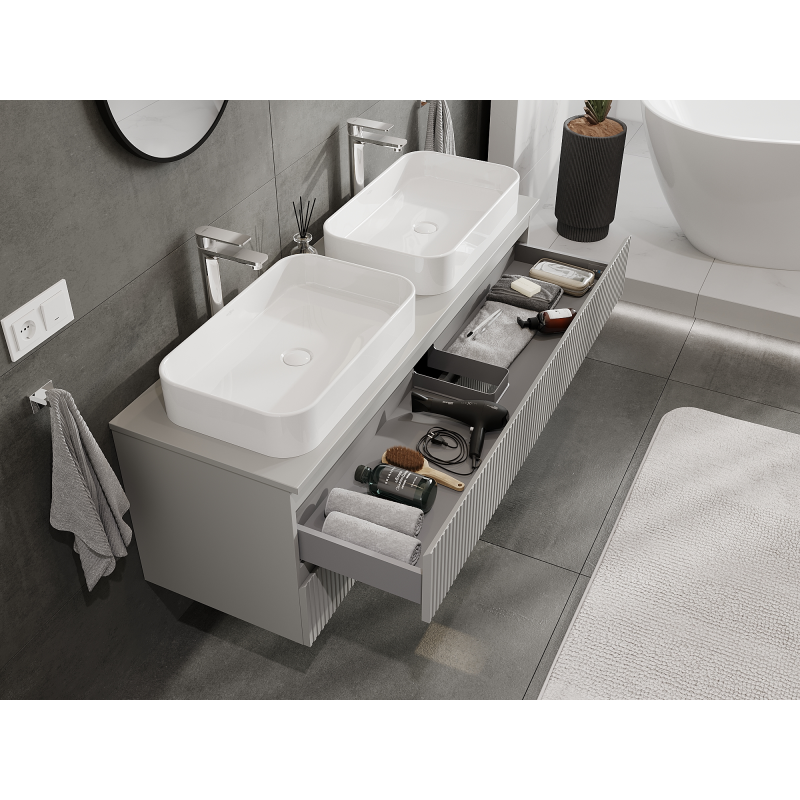 Mexen Rivel gabinete de baño bajo lavabo de 140 cm, 2 cajones, acanalado, gris mate - 91A20-14047-2-BFF62
