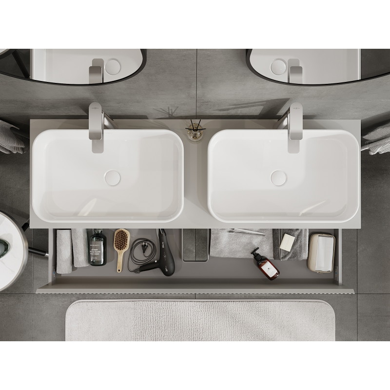 Mexen Rivel bathroom cabinet for under sink 140 cm, 2 drawers, fluted, matt grey - 91A20-14047-2-BFF62