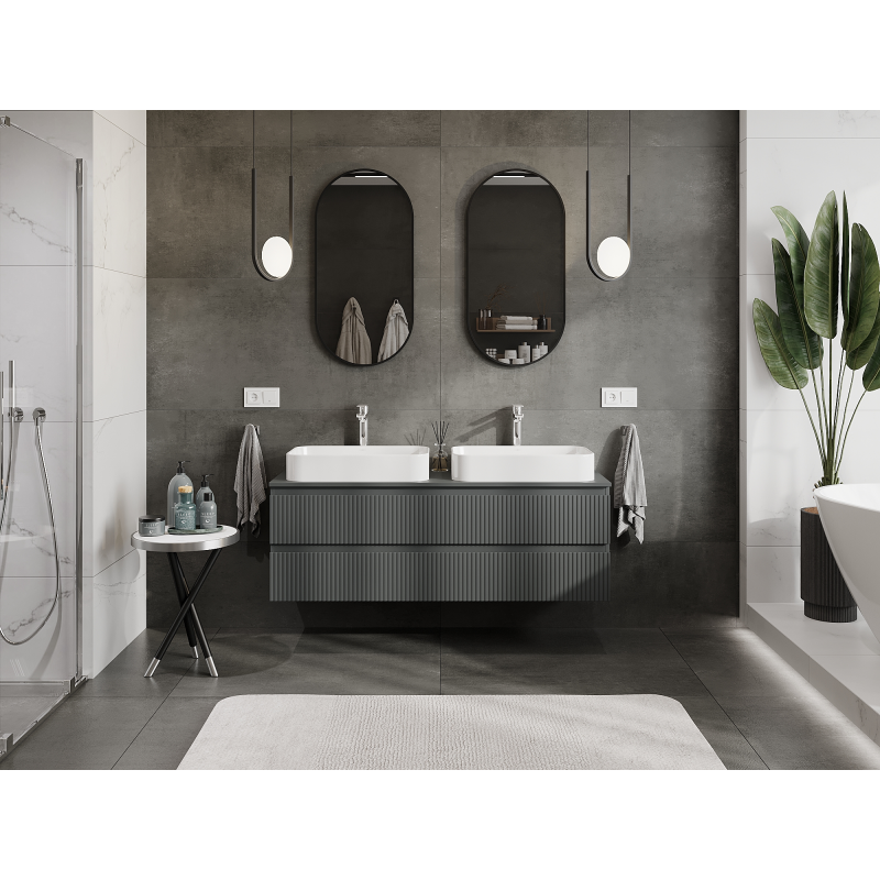 Mexen Rivel kylpyhuoneen allaskaappi 140 cm, 2 laatikkoa, uritettu, matta grafiitti - 91A20-14047-2-BFF66