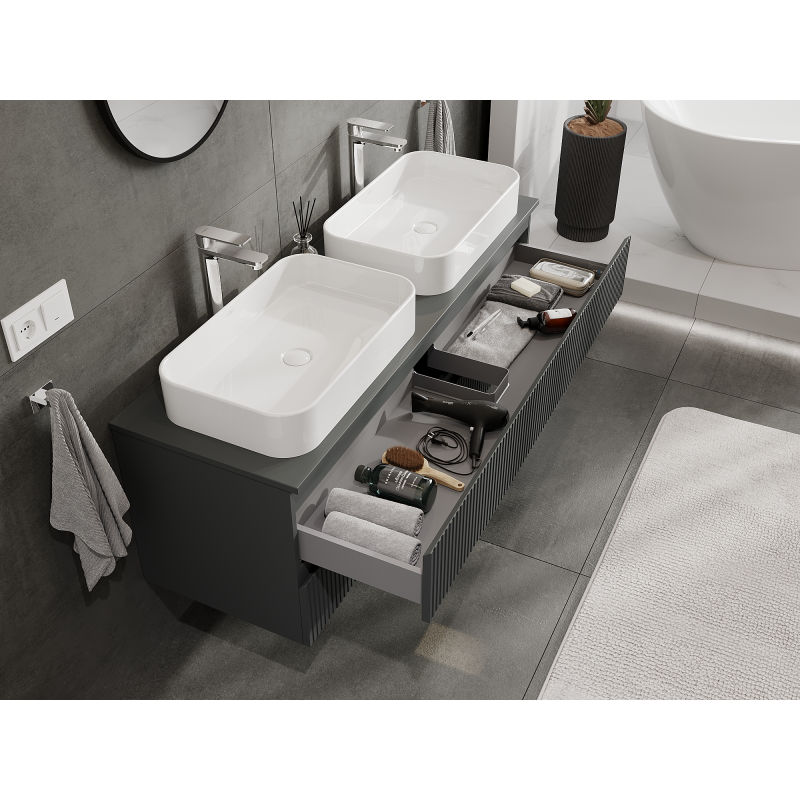 Mexen Rivel armário de casa de banho para lavatório 140 cm, 2 gavetas, entalhado, grafite mate - 91A20-14047-2-BFF66