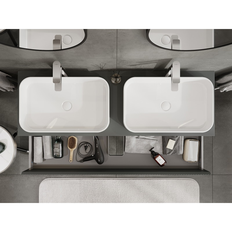 Mexen Rivel bathroom cabinet for under-sink 140 cm, 2 drawers, fluted, graphite matte - 91A20-14047-2-BFF66