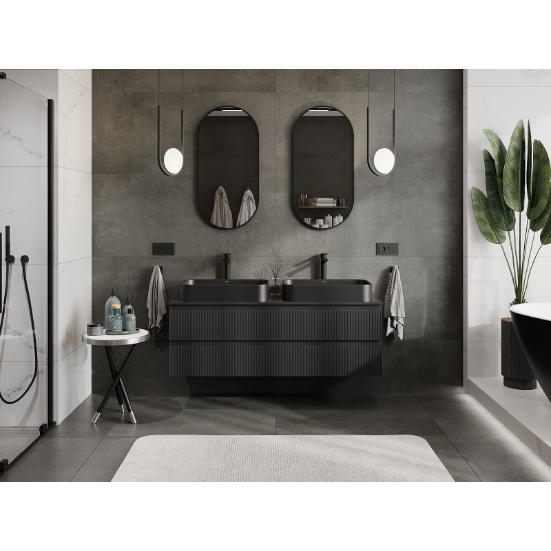 Mexen Rivel vannitoakapp valamualune 140 cm, 2 sahtlit, sooniline, must matt - 91A20-14047-2-BFF71