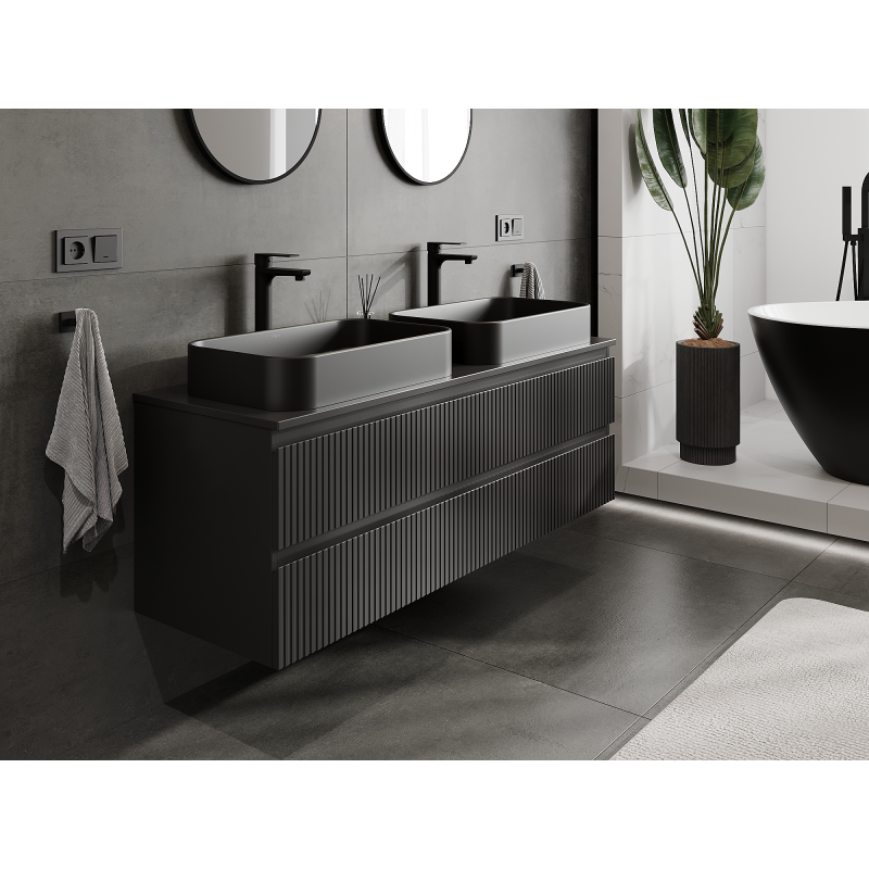 Mexen Rivel mueble de baño bajo lavabo 140 cm, 2 cajones, ranurado, negro mate - 91A20-14047-2-BFF71