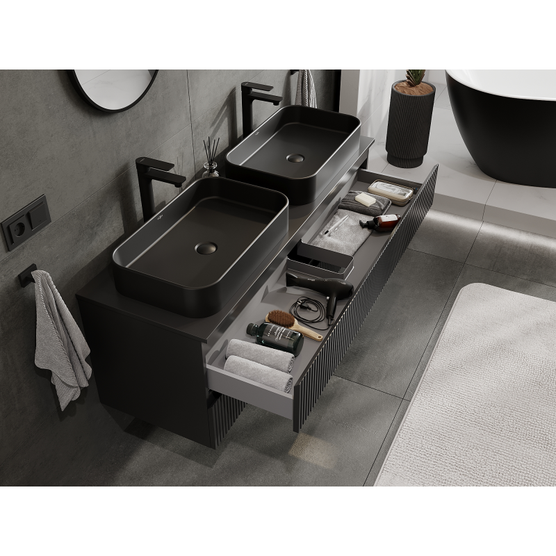 Mexen Rivel mueble de baño bajo lavabo 140 cm, 2 cajones, ranurado, negro mate - 91A20-14047-2-BFF71