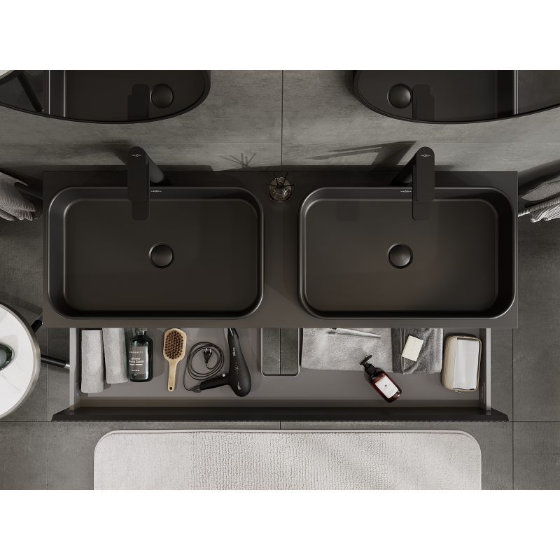 Mexen Rivel kopalniška omarica 140 cm, 2 predala, rebrasta, črna mat - 91A20-14047-2-BFF71