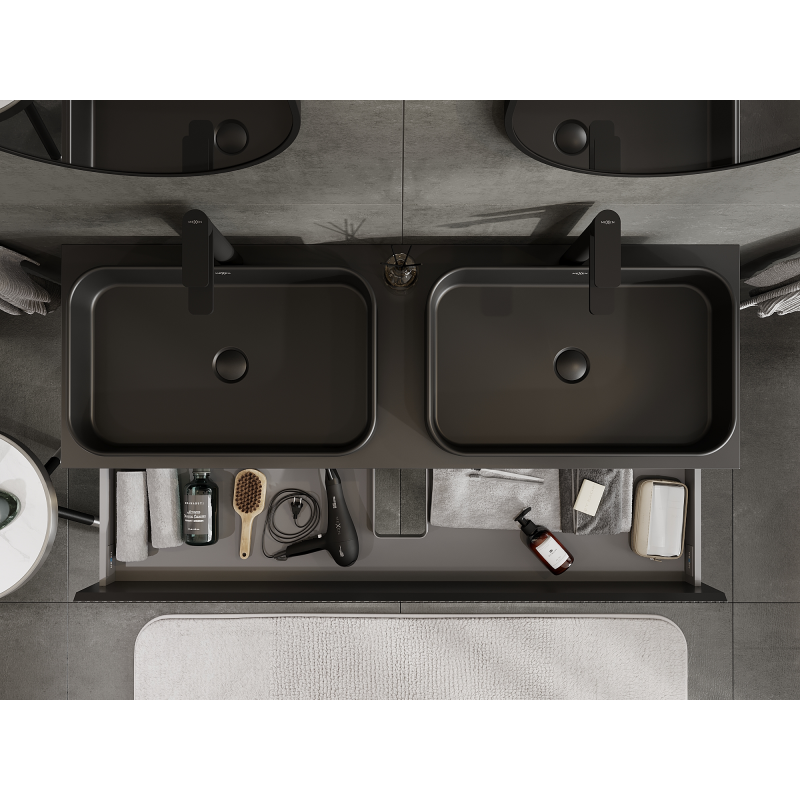 Mexen Rivel mueble de baño bajo lavabo 140 cm, 2 cajones, ranurado, negro mate - 91A20-14047-2-BFF71