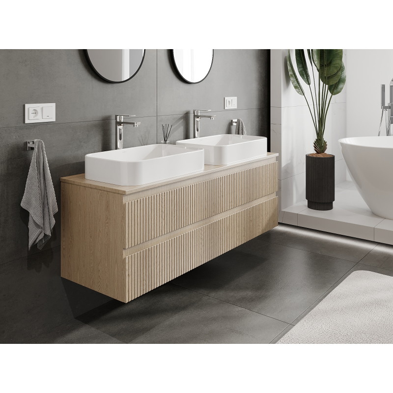 Mexen Rivel 140 cm Bathroom Cabinet Under Sink, 2 Drawers, Fluted, Oak - 91A20-14047-2-BFF81