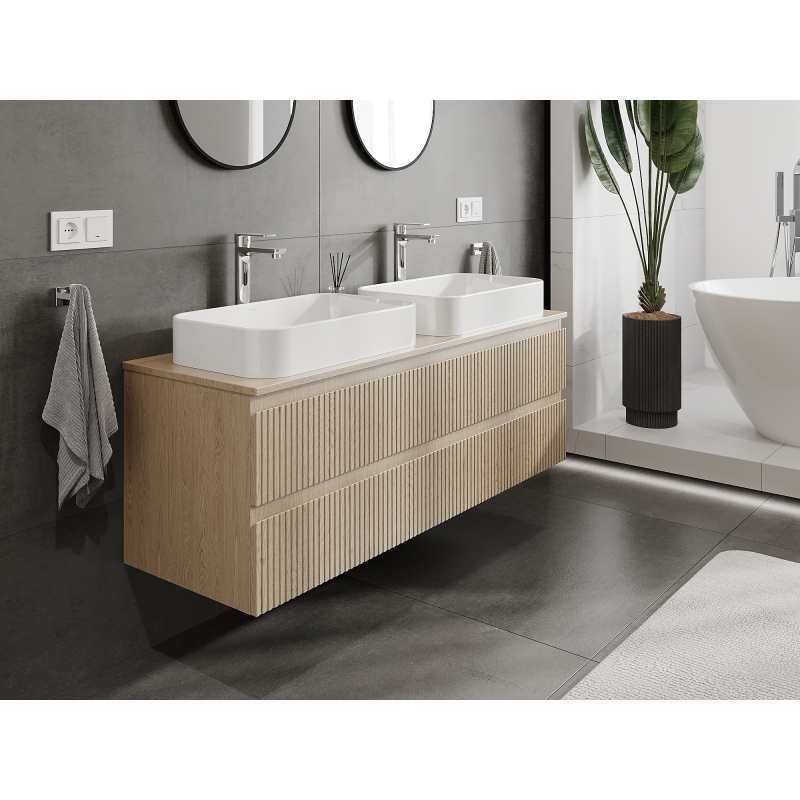 Mexen Rivel badrumsskåp under handfat 140 cm, 2 lådor, räfflad, ek - 91A20-14047-2-BFF81