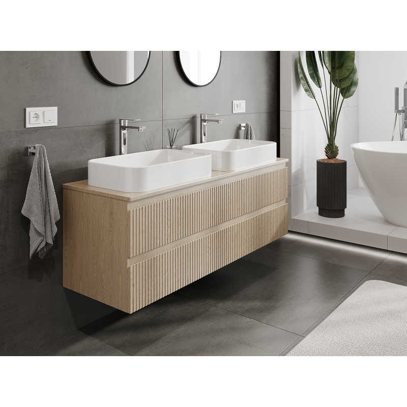 Mexen Rivel mobiletto da bagno sotto lavabo 140 cm, 2 cassetti, scanalato, rovere - 91A20-14047-2-BFF81