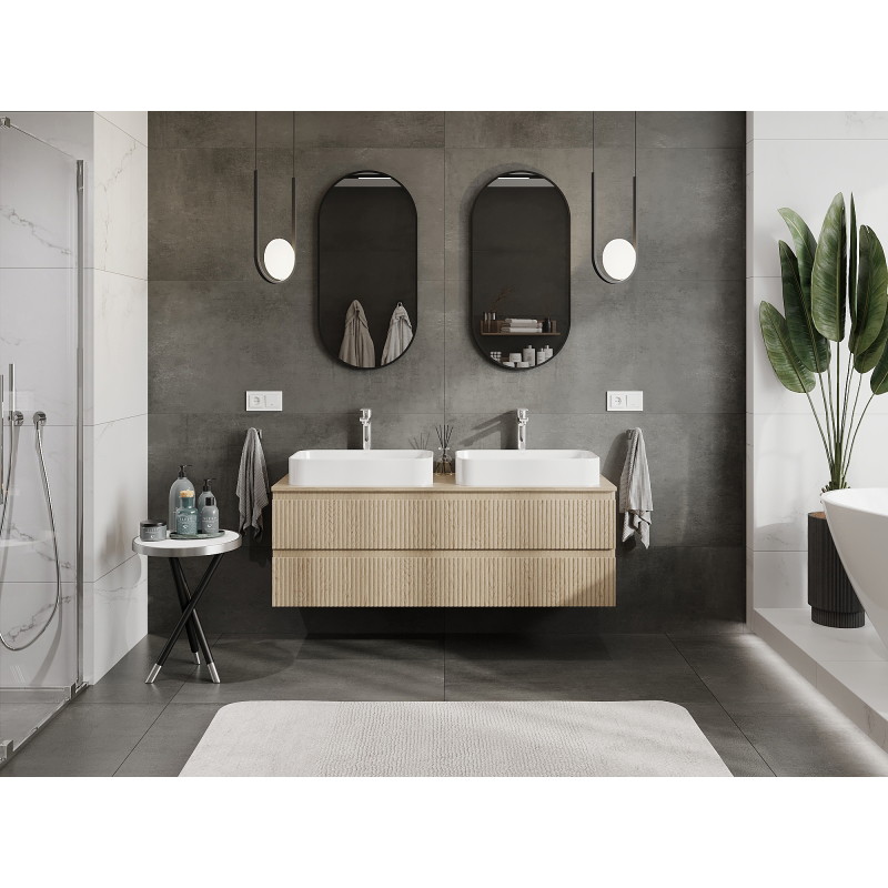 Mexen Rivel 140 cm Bathroom Cabinet Under Sink, 2 Drawers, Fluted, Oak - 91A20-14047-2-BFF81