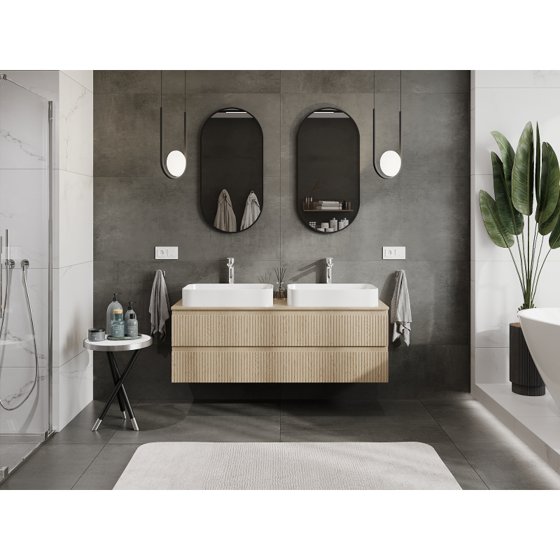 Mexen Rivel armario de baño para lavabo 140 cm, 2 cajones, acanalado, roble - 91A20-14047-2-BFF81