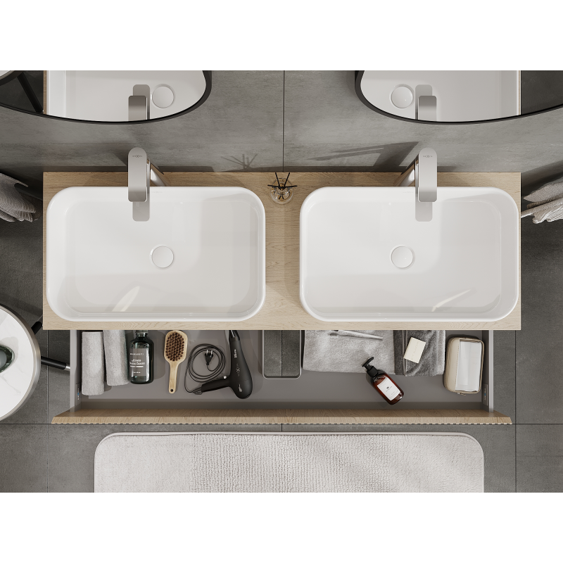 Mexen Rivel badrumsskåp under handfat 140 cm, 2 lådor, räfflad, ek - 91A20-14047-2-BFF81