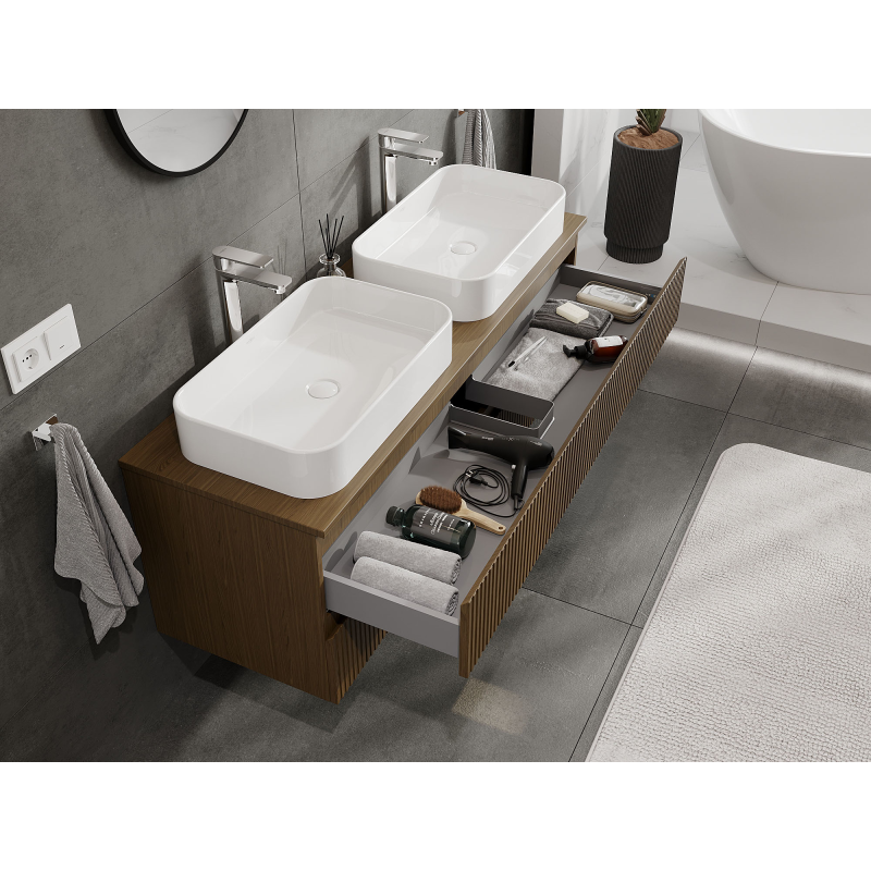 Mexen Rivel badkamerkast onder de wastafel 140 cm, 2 laden, gegroefd, walnoot - 91A20-14047-2-BFF86