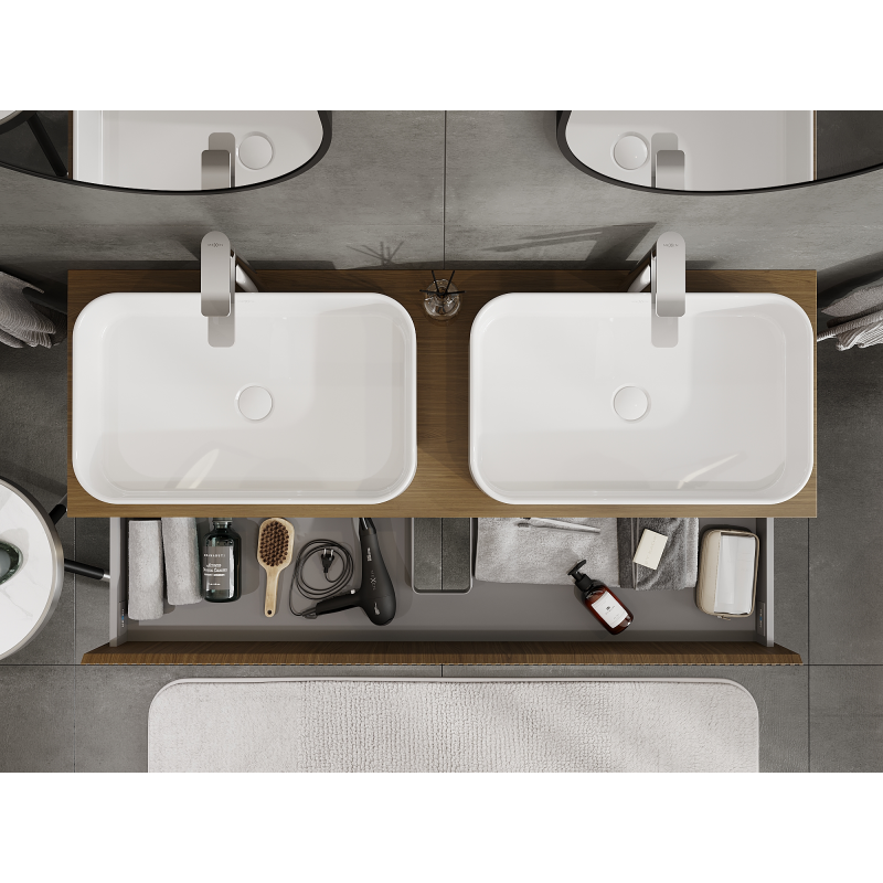 Mexen Rivel Badezimmerschrank 140 cm, 2 Schubladen, geriffelt, Nussbaum - 91A20-14047-2-BFF86