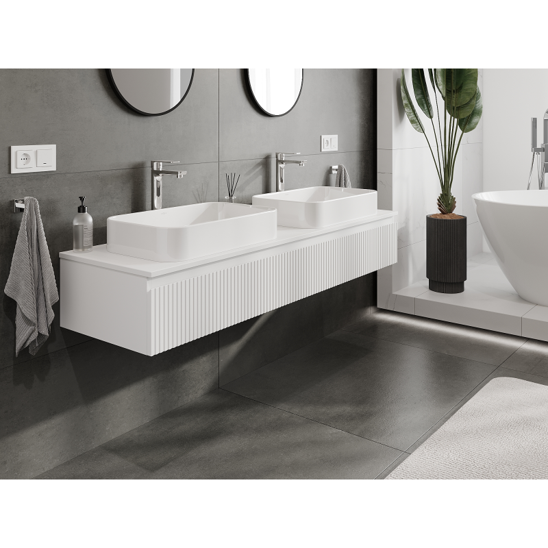 Mexen Rivel armário de casa de banho de 160 cm, 1 gaveta, estriado, branco mate - 91A20-16023-1-BF01