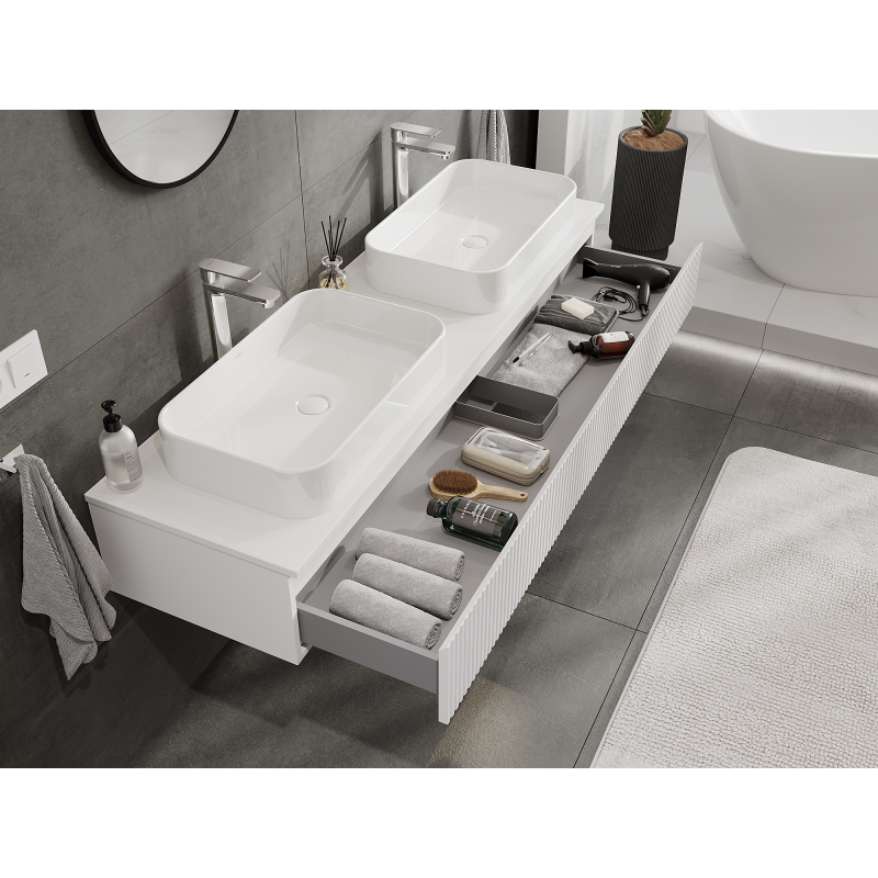 Mexen Rivel armário de casa de banho de 160 cm, 1 gaveta, estriado, branco mate - 91A20-16023-1-BF01