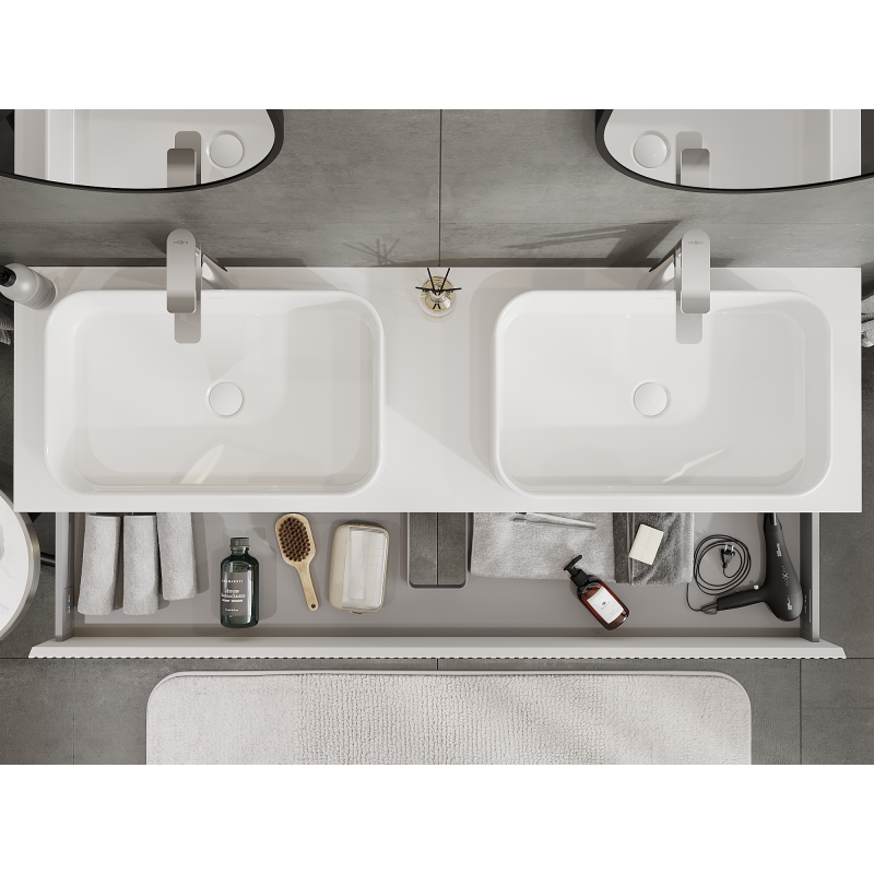 Mexen Rivel armário de casa de banho de 160 cm, 1 gaveta, estriado, branco mate - 91A20-16023-1-BF01