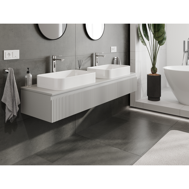 Mexen Rivel 160 cm kylpyhuoneen pesualtaan alakaappi, 1 laatikko, uurrettu, harmaa matta - 91A20-16023-1-BF62