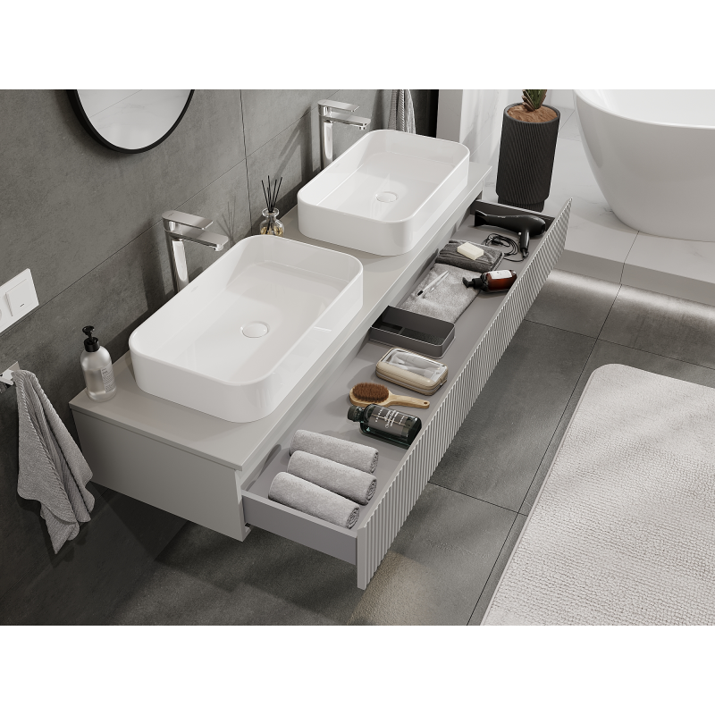 Mexen Rivel 160 cm kylpyhuoneen pesualtaan alakaappi, 1 laatikko, uurrettu, harmaa matta - 91A20-16023-1-BF62