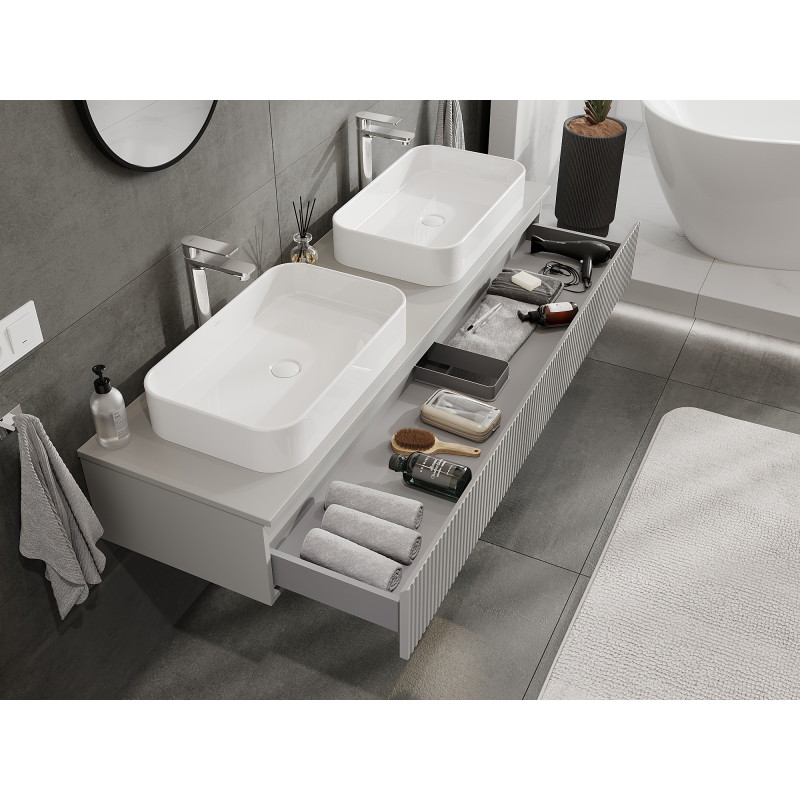 Mexen Rivel bathroom cabinet under washbasin 160 cm, 1 drawer, fluted, matte grey - 91A20-16023-1-BF62