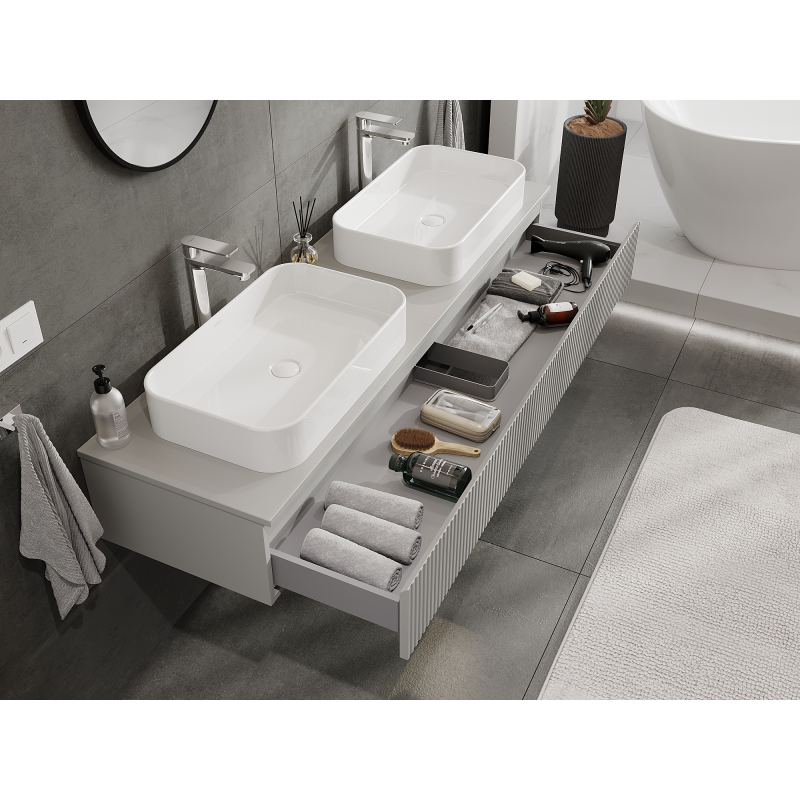 Mexen Rivel mueble de baño bajo lavabo 160 cm, 1 cajón, acanalado, gris mate - 91A20-16023-1-BF62