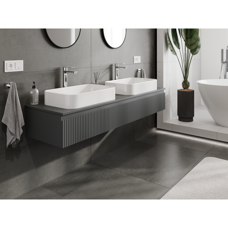 Mexen Rivel mueble de baño bajo lavabo 160 cm, 1 cajón, ranurado, grafito mate - 91A20-16023-1-BF66