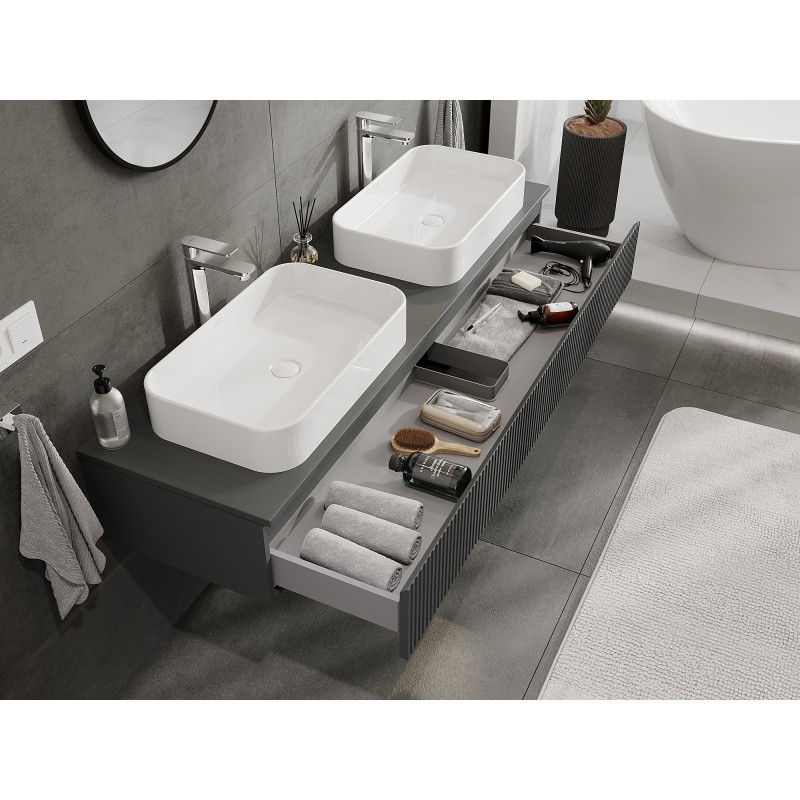 Mexen Rivel bathroom cabinet for under washbasin 160 cm, 1 drawer, grooved, matte graphite - 91A20-16023-1-BF66