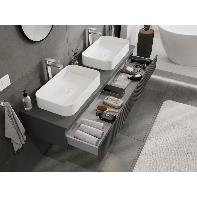 Mexen Rivel meuble de salle de bain sous-vasque 160 cm, 1 tiroir, rainuré, graphite mat - 91A20-16023-1-BF66