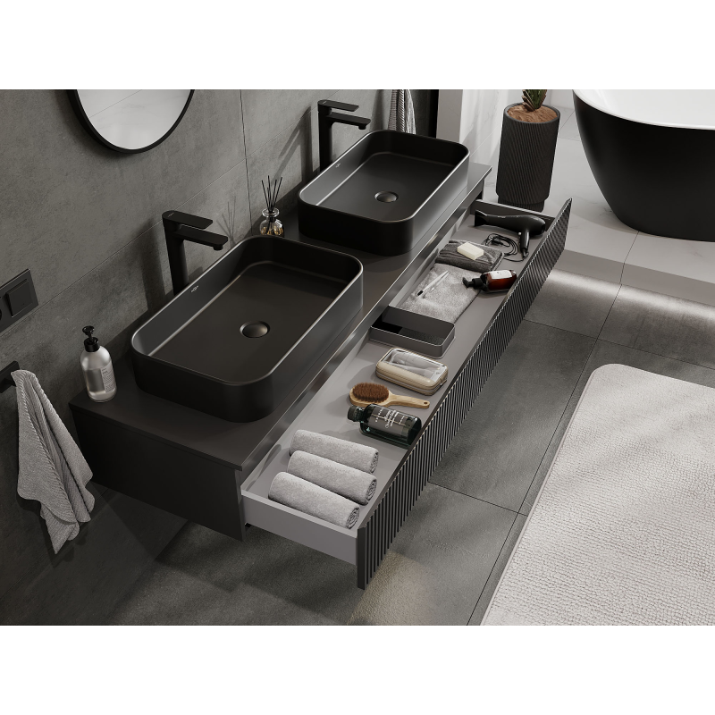 Mexen Rivel mueble de baño bajo lavabo 160 cm, 1 cajón, ranurado, negro mate - 91A20-16023-1-BF71