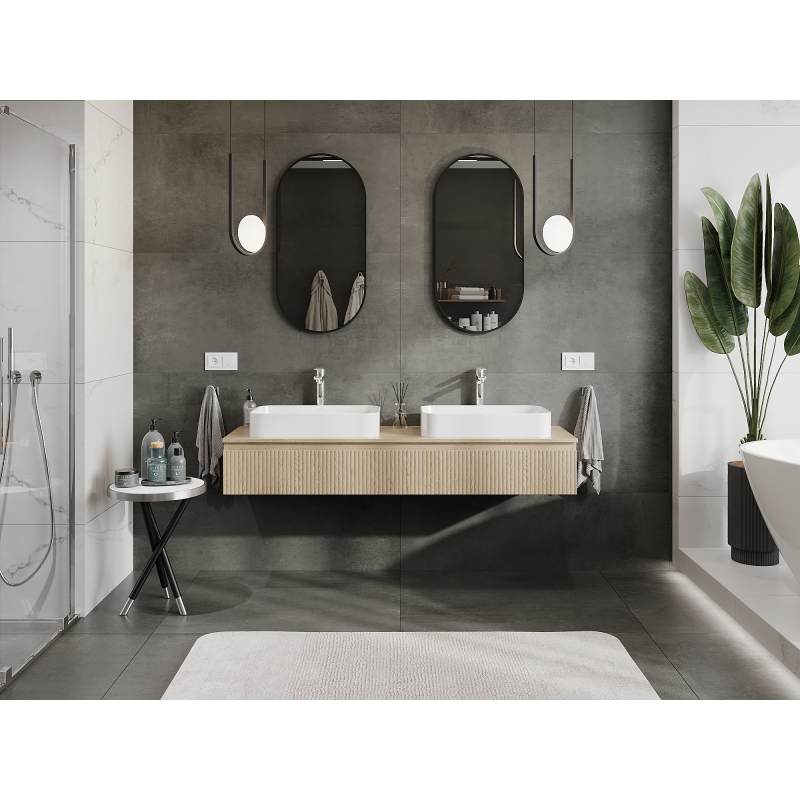 Mexen Rivel armário de casa de banho debaixo do lavatório 160 cm, 1 gaveta, frisado, carvalho - 91A20-16023-1-BF81