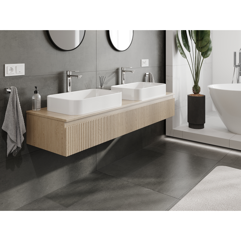 Mexen Rivel armário de casa de banho debaixo do lavatório 160 cm, 1 gaveta, frisado, carvalho - 91A20-16023-1-BF81