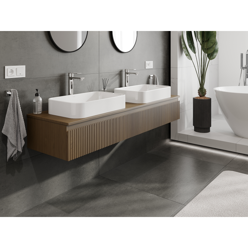 Mexen Rivel armario de baño bajo lavabo 160 cm, 1 cajón, estriado, nogal - 91A20-16023-1-BF86