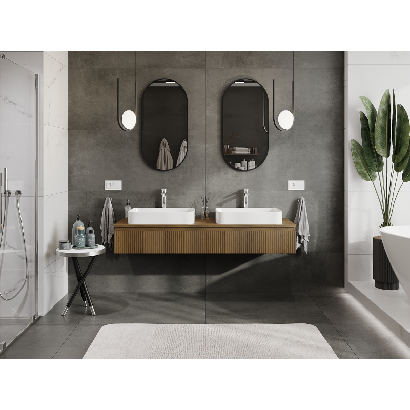 Mexen Rivel armario de baño bajo lavabo 160 cm, 1 cajón, estriado, nogal - 91A20-16023-1-BF86