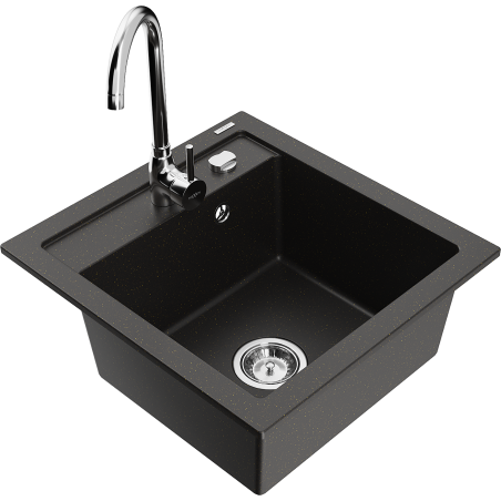 Mexen Vito granieten gootsteen met 1 bak en Telma keukenkraan, zwart/goud metallic - 6503-75-670200-00