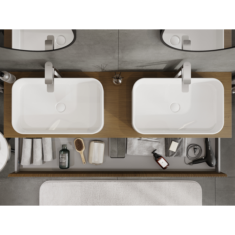 Mexen Rivel meuble de salle de bain sous-lavabo 160 cm, 1 tiroir, rainuré, noyer - 91A20-16023-1-BF86