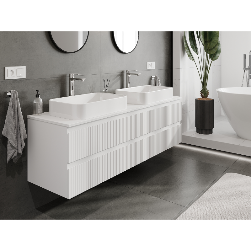 Mexen Rivel gabinete de baño para lavabo 160 cm, 2 cajones, ranurado, blanco mate - 91A20-16047-2-BFF01