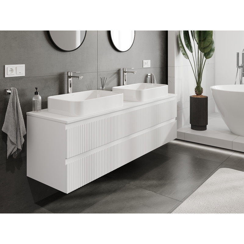 Mexen Rivel szafka łazienkowa podumywalkowa 160 cm, 2 szuflady, ryflowana , biała mat - 91A20-16047-2-BFF01