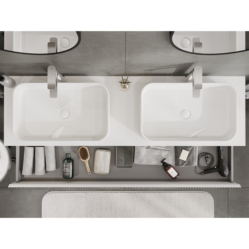 Mexen Rivel meuble de salle de bains sous lavabo 160 cm, 2 tiroirs, rainuré, blanc mat - 91A20-16047-2-BFF01