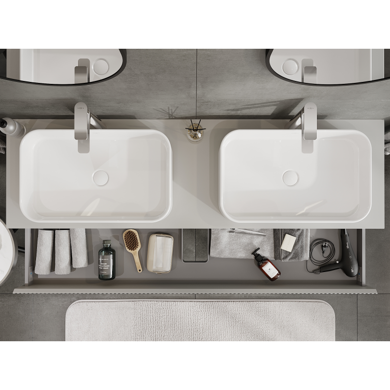 Mexen Rivel meuble de salle de bains sous-lavabo 160 cm, 2 tiroirs, rainuré, gris mat - 91A20-16047-2-BFF62