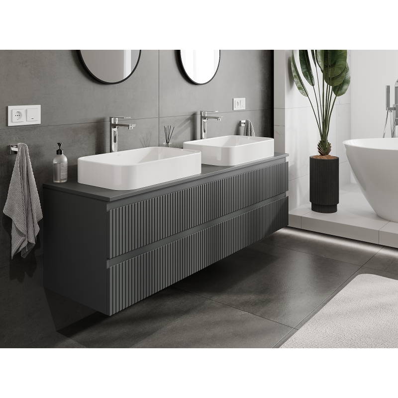 Mexen Rivel badkamerkast onder wastafel 160 cm, 2 laden, geribbeld, grafiet mat - 91A20-16047-2-BFF66