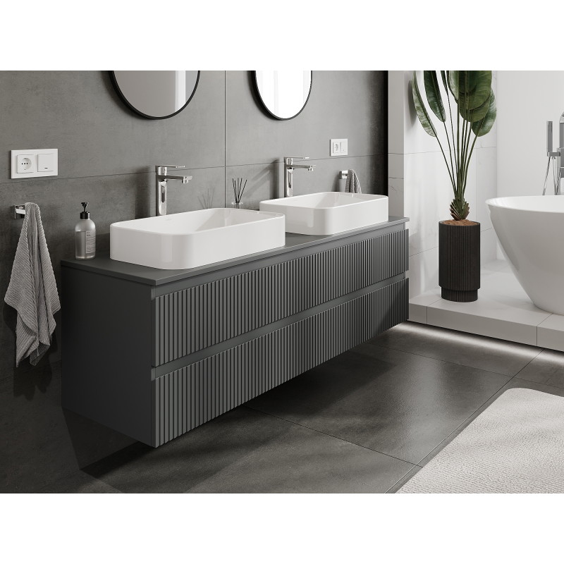 Mexen Rivel bathroom cabinet for washbasin 160 cm, 2 drawers, ribbed, graphite matte - 91A20-16047-2-BFF66