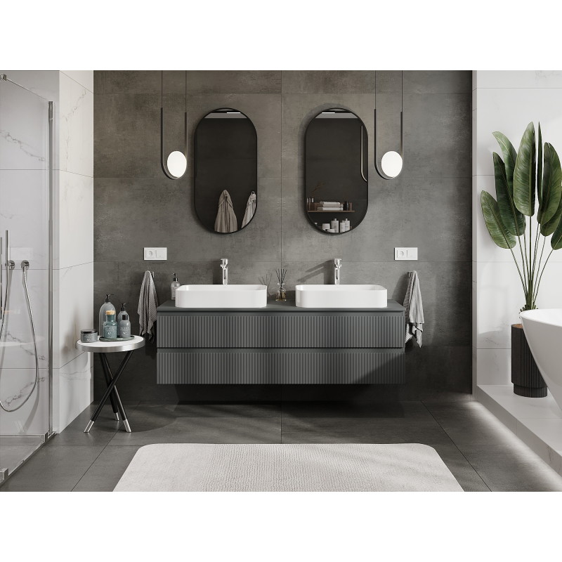 Mexen Rivel bathroom cabinet for washbasin 160 cm, 2 drawers, ribbed, graphite matte - 91A20-16047-2-BFF66