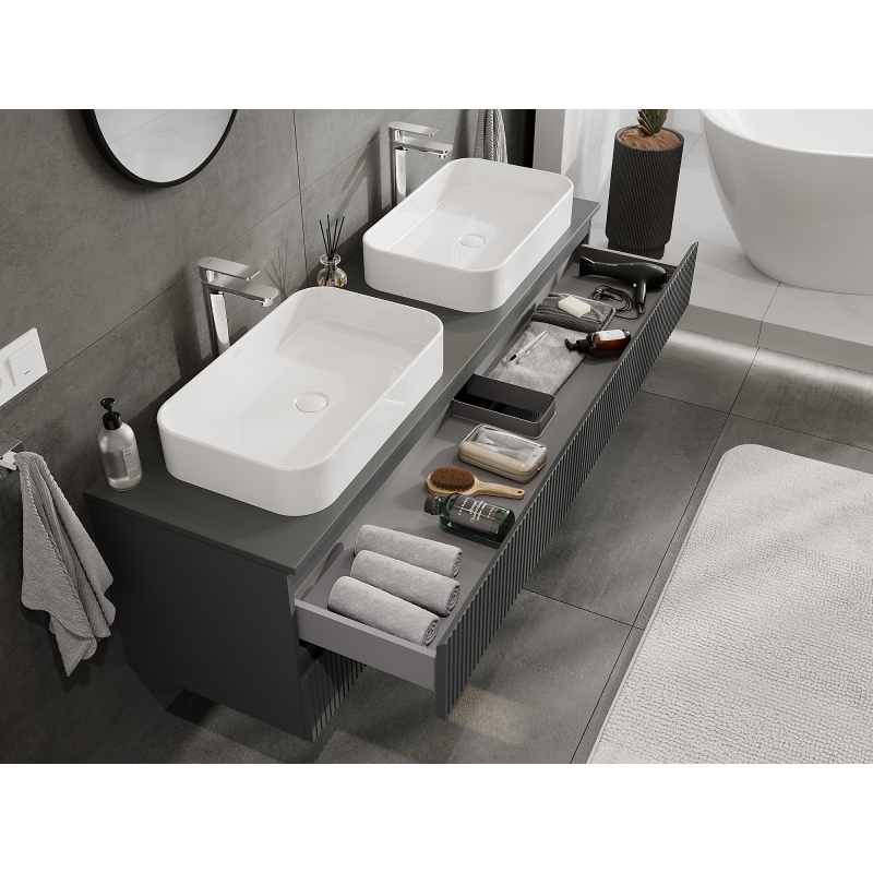 Mexen Rivel armário de casa de banho de 160 cm, 2 gavetas, ranhurado, grafite mate - 91A20-16047-2-BFF66