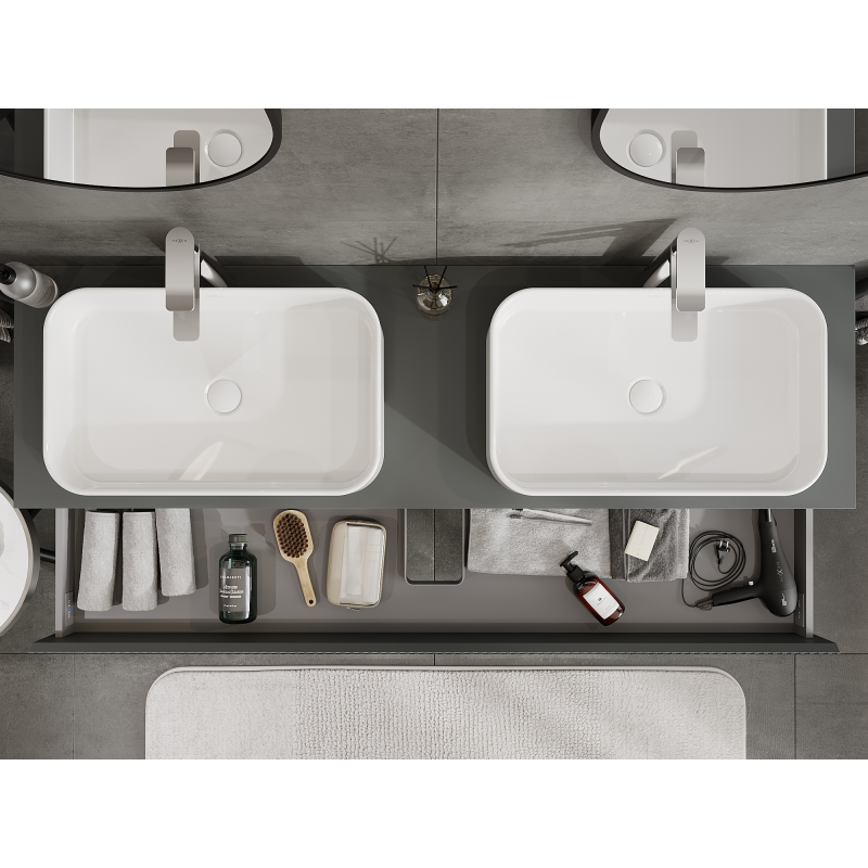 Mexen Rivel badrumsskåp under tvättställ 160 cm, 2 lådor, räfflad, grafit matt - 91A20-16047-2-BFF66