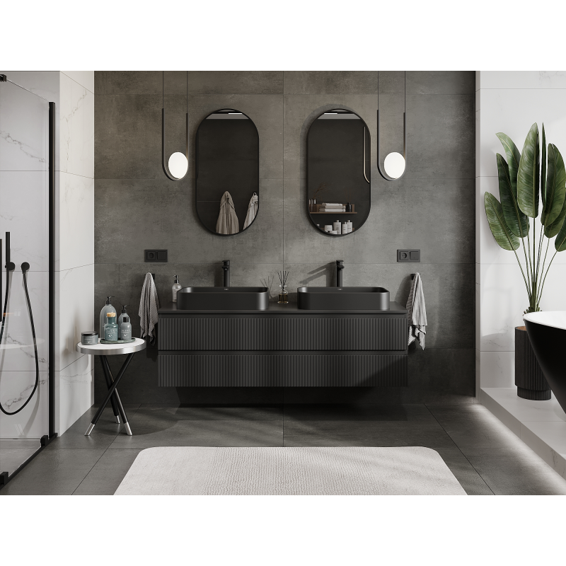 Mexen Rivel Badezimmer-Unterschrank 160 cm, 2 Schubladen, geriffelt, schwarz matt - 91A20-16047-2-BFF71