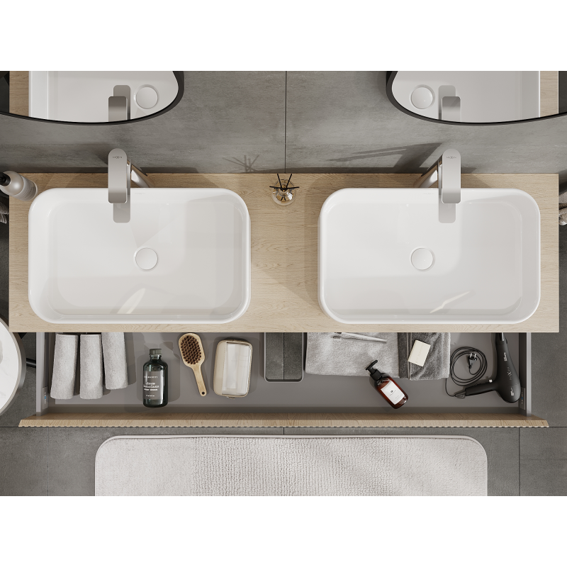 Mexen Rivel mueble de baño bajo lavabo de 160 cm, 2 cajones, ranurado, roble - 91A20-16047-2-BFF81