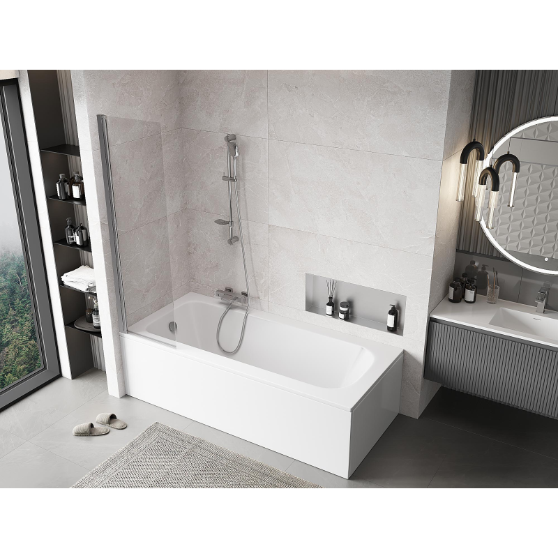 Mexen Mist vikvägg för badkar 1-delad 50 x 150 cm, transparent, krom - 8A9-050-001-01-00