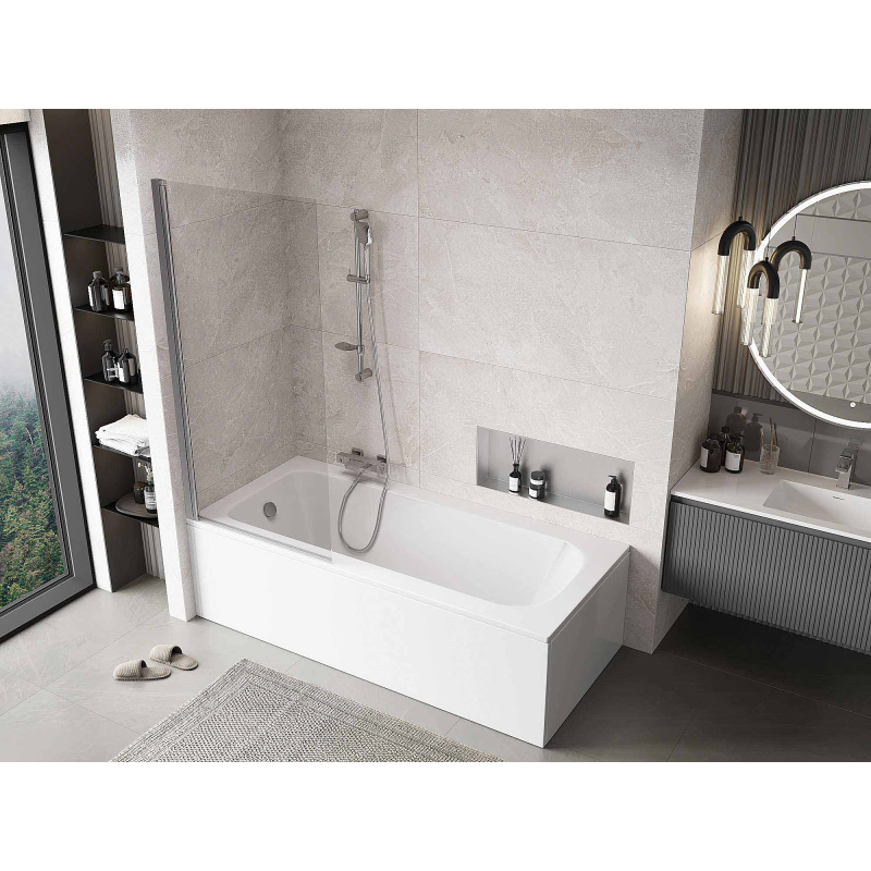 Mexen Mist badwand 1-vleugelig 80 x 150 cm, transparant, chroom - 8A9-080-001-01-00