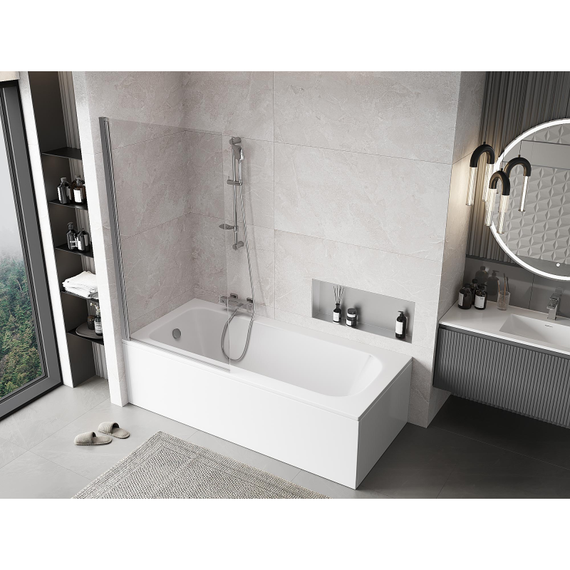 Mexen Mist badkuipscherm 1-deurs 90 x 150 cm, transparant, chroom - 8A9-090-001-01-00